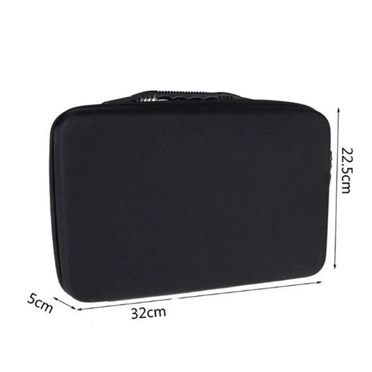 Zwarte opbergtas met afmetingen van 32x22,5x5 cm, ideaal voor het opbergen van diamond painting accessoires.
