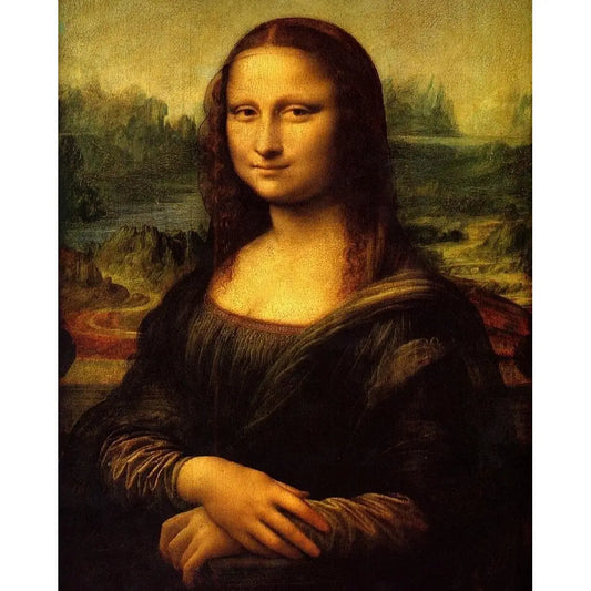 Diamond painting van de Mona Lisa, een iconisch schilderij van Leonardo da Vinci met een mysterieuze glimlach.