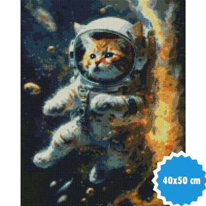 Diamond painting van een kat in een astronautenpak, 40x50 cm