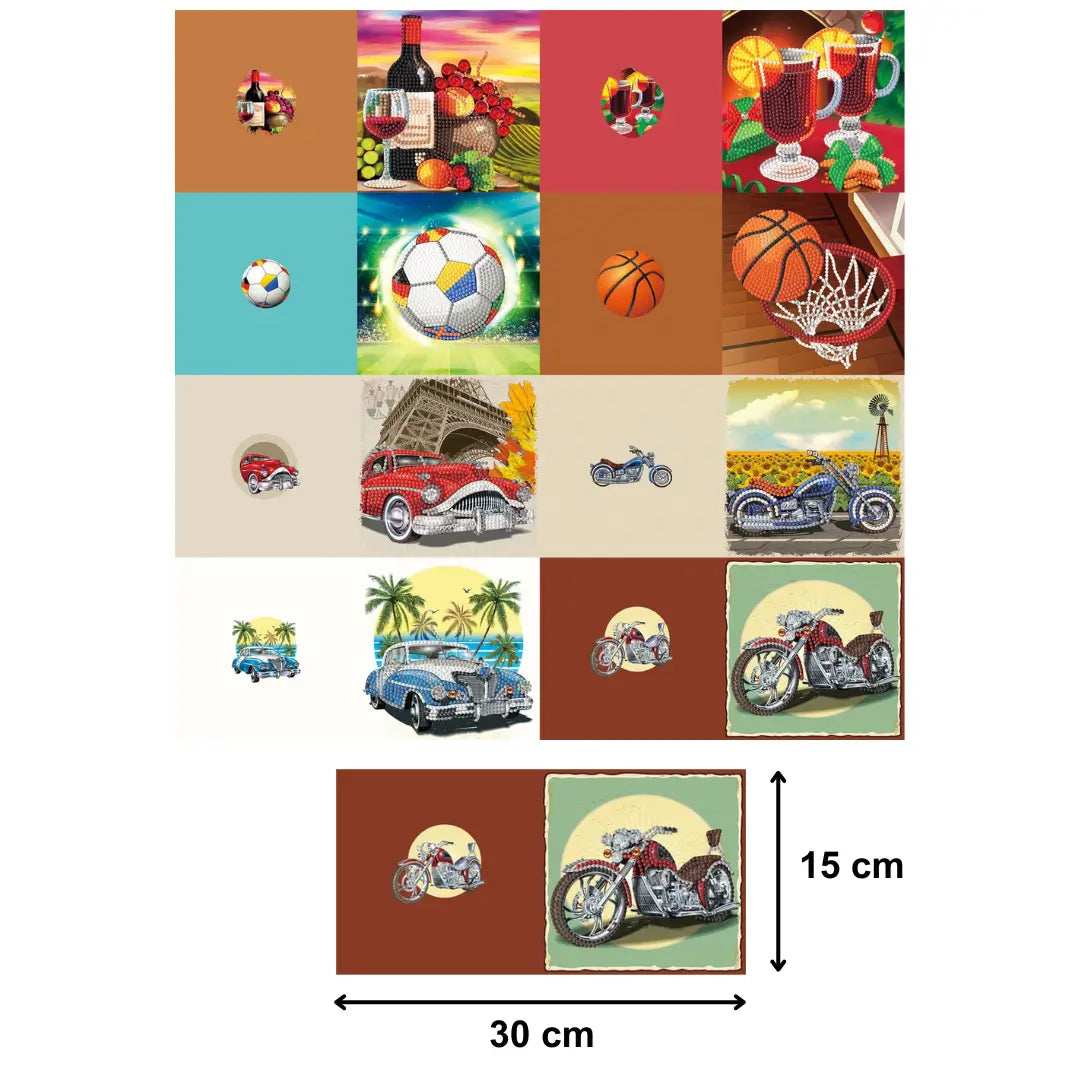 Diamond Painting Kaarten - Wenskaarten (4) - 15x15cm - 8-Delig - Ronde Steentjes - Met Enveloppen